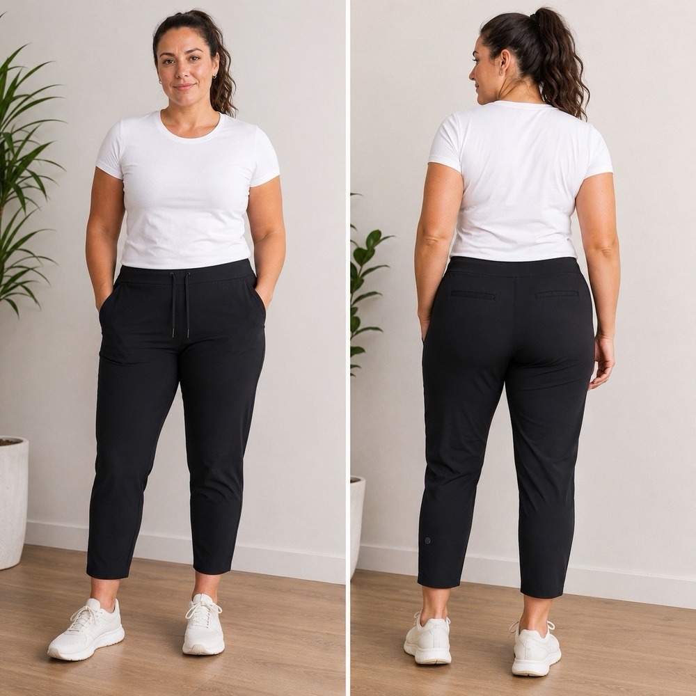 Lululemon Womens Black On The Fly 7/8 Pants Stretch Pull On 36x28 Aprox XL 16-18